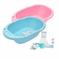 【PUKU 藍色企鵝】Smile嬰兒浴盆澡盆組38L(含初生沐浴網+水瓢+企鵝)
