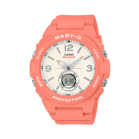【CASIO 卡西歐】BABY-G 露營風雙顯女錶 樹脂錶帶 褪色橘 防水100米(BGA-260-4A)