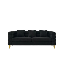 Oversized 3 Seater Sectional Sofa, Comfort Fabric - Deep Seating Sectional Sofa, Soft Sitting with 3 Pillows, Black teddy