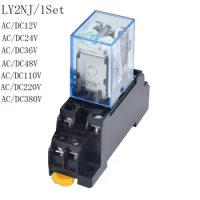 1Pc LY2NJ HH62P Electronic Mini Electromagnetic Relay 10A 8PIN Coil DPDT DC12V,24V AC110V 220V With PTF08A Base