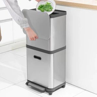 全城熱賣 - 不銹鋼雙層垃圾桶帶萬向輪分類家用收納桶高檔廚房腳踏免彎腰衛生不銹鋼雙層30L（上單桶15L+下15L）+送200只垃圾袋