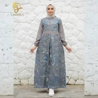 LANGITJUA - Maxi Dress Gamis Nadheera Luxury Bunga-Bunga Abu Soft Pink Size M L XL XXL XXXL Size XXX