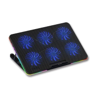 【e-Kit 逸奇】藍光六風扇靜音七彩炫光雙調節多角度RGB筆電散熱墊(CKT-Y5)