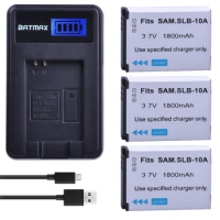 Batmax 3pc SLB-10A SLB10A Rechargeable Camera Battery+LCD USB Charger for Samsung P800 P1000 PL50 PL51 PL55 SL420 SL502 SL620