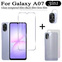 3in1 ฟิล์มกระจกใส HD เหมาะสำหรับ Samsung Galaxy A07, A06, A05, A17, A16, A15, ฟิล์มหลังคาร์บอนไฟเบอร