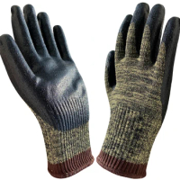 Anti Cut Proof Work Glove ANSI A4 EN388 Cut 5 Grade Aramid Fiber Wrapped Steel Yarn Nitrile Heat Resistant Safety Glove