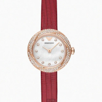 【EMPORIO ARMANI】ARMANI阿曼尼女錶型號AR00045(貝母錶面玫瑰金錶殼紅真皮皮革錶帶款)