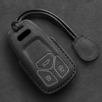 Leather Car Key Case Fob For Audi A4 B9 A1 A3 A5 A6 8S 8W Q3 Q5 Q7 4M S4 S5 S7 TT TTS TFSI RS Keychain Suede Accessories
