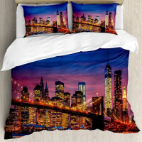 New York Bedding Set Comforter Duvet Cover Pillow Shams NYC That Never Sleeps Reflections on Manhat Bedding Cover Double Bed Set