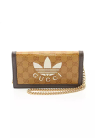 Gucci 二奢 Pre-loved Gucci GUCCI × adidas GG Crystal chain wallet Coated canvas leather Yellow brown Gray brown