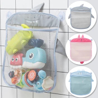Kids Cartoon shark Mesh Storage Bag Bathroom Haning Bags Baby Toys Beach Storage Basket Strong Suction Bath Shower Gel organizer