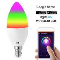 1Pcs 6W RGB smart wifi LED candle light E12/E14/E26/E27 2.4G bulbs for home work with nest/Alexa/Google