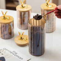 Airtight Glass Jar with Deer Head Bamboo Lid, Household Glass Storage Jar, Coarse Cereal Storage Jar