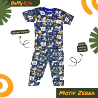 Setelan Baju Piyama Anak Unisex Full Printing Motif Zebra Gaffy Kids Baju Lengan Pendek Celana Panja