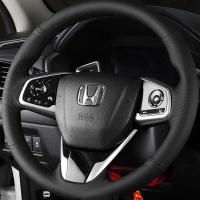 ปลอกพวงมาลัยหนังไมโครไฟเบอร์สีดำเย็บมือสำหรับ Honda Civic 10 2016-2019 CRV CR-V 2017-2019 Clarity 20