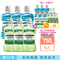 Listerine 李施德霖 綠茶無酒精/薄荷除菌漱口水(750mlx6贈250mlx6)