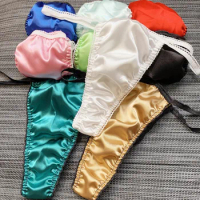 New Men Sexy G-String Thongs Satin Silk String T-Back Elastic Bump Pockets Underwear Thongs Erotic Temptation Panties Gay Wear