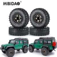 MIBIDAO 4Pcs Beadlock Metal Wheel Rims Brass Weights Rings Rubber Tires for TRX-4M Bronco Defender 1/18 Axial SCX24 1/24 RC Car