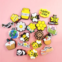 Lovely Cartoon Bee PVC Shoe Charms Colorful Croc Clogs Accessories Funny Diy Buckle Decoration Croc Ornaments Women Kids Gifts