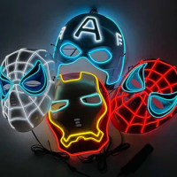 Avengers Iron Man Spiderman Cold Light Mask Hulk Superhero Cosplay Led Mask Children Accessories Props Halloween Gifts