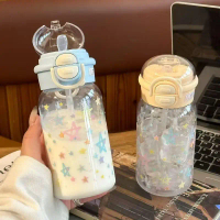 【Hhot】 With Straw Lid Portable Drinking Bottle 600ml Star Water Bottle Tumbler For Ice Coffee Juice