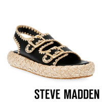 STEVE MADDEN-PORTOFINO 調節扣草編厚底涼鞋-黑色