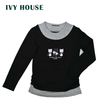 IVY HOUSE常春藤 純棉加萊卡仿兩件貓咪燙鑽T恤161807(110cm~160cm)台灣製