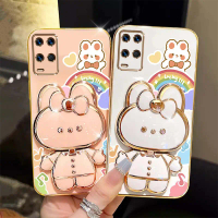 Ốp Cho A 55 4G Ốp Điện Thoại Mạ Vòng Tay Giá Đỡ Thỏ May Mắn Dễ Thương Cho OPPO A55 4G Ốp Lưng Mềm Ch