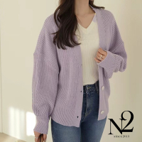 外套 正韓V領素色落肩設計長袖針織外套(紫)N2