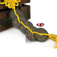 真品五帝錢老錢掛件古幣乾隆通寶古錢幣門對門壓門檻玄關裝飾品純黃色中國結