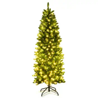Costway 6.5ft/7.5ft Snow Flocked Hinged Artificial Christmas Tree w/ Metal Stand Green