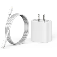 1 Pack 20W PD Fast Charging Charger for iPhone+1 Pack 3ft USB C to Lightning Cable for iPhone/14/13/12/11/ X/XS