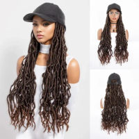 WIGERA Synthetic Long On Sale Soft Nu Faux Locs Braided With Baseball Cap Wig Ombre Black Brown 1B/30# Hair Extensions With Hat