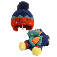 【JAR 嚴選】兒童可愛玩偶針織毛帽圍巾豪華兩件套組(約適合1-4歲 針織毛帽)