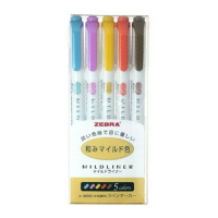 ZEBRA MILDLINER柔色螢光筆和風系5色組WKT7-5C-RC【九乘九購物網】
