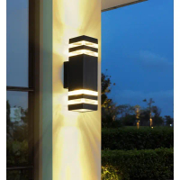 Global House EILON โคมไฟติดผนังโมเดิร์น ทรงกระบอกสี่เหลี่ยม 2*E27 สูง 300mm IP65 รุ่น MVW003B สีดำ
