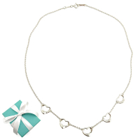 【Tiffany&amp;Co. 蒂芙尼】925純銀-5個Open Heart心型墜飾女用頸鍊項鍊