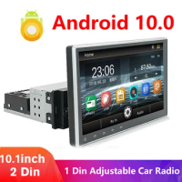 10.1" Universal 1DIN Android 10 Adjustable Touch Screen Quad-core RAM 2GB ROM 32GB Car Stereo Radio GPS Wifi BT DAB Mirror Link