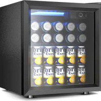 55 Can Beverage Refrigerator cooler-Mini Fridge Glass Door for Beer Drinks Wines, Freestanding Beverage Fridge with Adjustable S