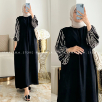 Irmalaila - Amanda Dress Gamis Panjang Wanita Dewasa Muslim Crinkle Mix Motif Rayon  Tangan Karet Si