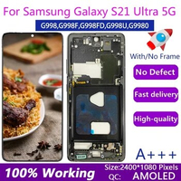 Super AMOLED G998F Display For Samsung Galaxy S21 Ultra With Frame 6.8" S21 Ultra 5G SM-G998F/DS LCD Screen Touch Digitizer