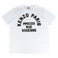 KENZO Rue Vivienne黑字絨面LOGO棉質短袖T恤(女款/白)