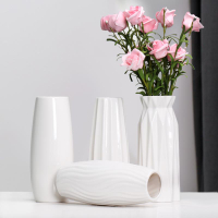 現代陶瓷滿天星花瓶小清新水培擺件北歐家居客廳干花插花白色裝飾