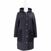 BURBERRY 巴寶莉 菱格衍縫格紋內裡中長款連帽外套(黑色)