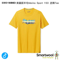 【速捷戶外】美國 Smartwool SW016983 男 Merino Sport 150 美麗諾羊毛塗鴉短Tee(群山剪影 蜂蜜黃),柔順,透氣,排汗, 抗UV