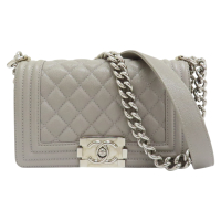 【二手名牌BRAND OFF】CHANEL 香奈兒 灰色 菱格紋 羊皮 BOY 20 肩背包 銀扣 無卡 A67085