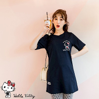 OB嚴選-旅行KITTY~手繪設計高含棉印圖女生長版短袖上衣