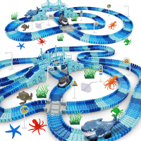 Dinosaur Toys 252 PCS Create A Dinosaur World Road Race Tracks Flexible Track Playset 2pcs Dinosaur