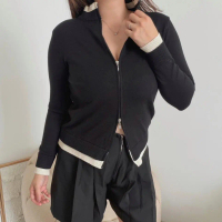 Pluffyschoice Layca Double Zipper Layered Jacket Knit Bigsize Wanita