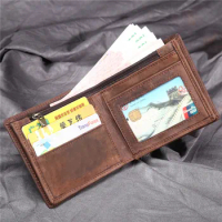 Vintage Small Wallet for Man Genuine Leather Slim Men Wallet Zipper Coin Pocket Male Short Money Purse Bifold Design Card Holder